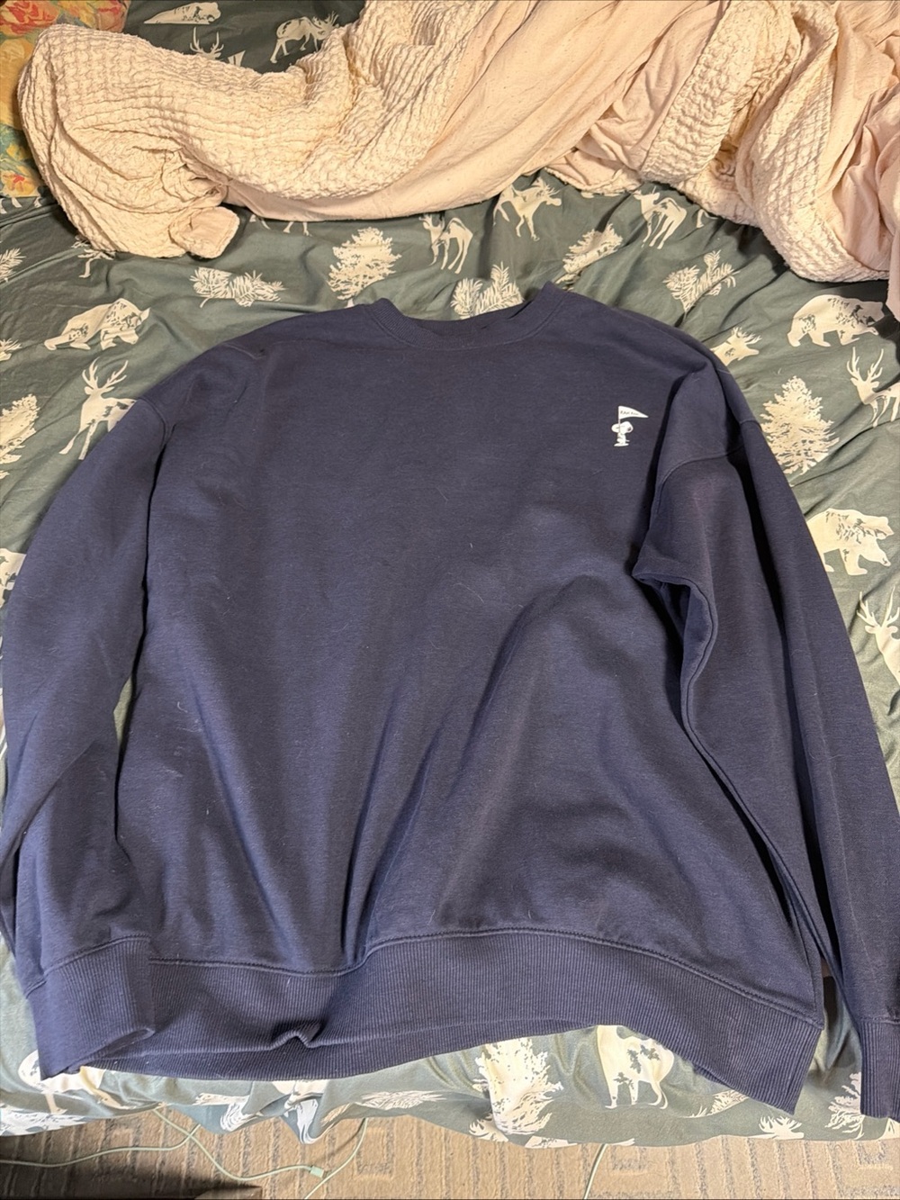 Peanuts Navy Crewneck Sweatshirt with Small White Embroidered Logo